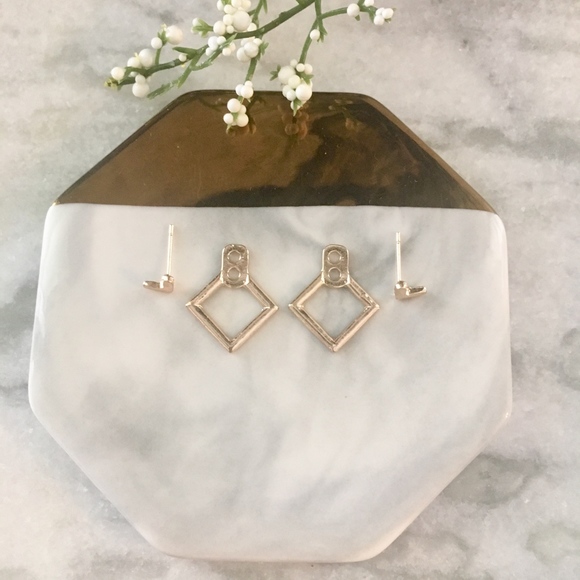 'Harlow' Square Geometric Ear Jacket Gold Earrings - Picture 3 of 5